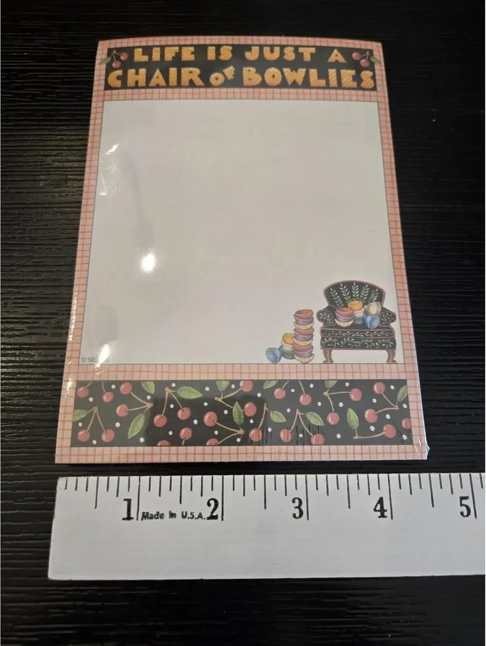 2003 Mary Engelbreit Chair Of Bowlies Note Pad Cherry Sewing Factory Sealed
